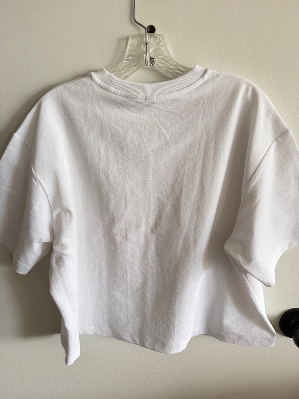 Uniqlo Women’s White Cotton Blend Crewneck Boxy Cropped Tee Size L - Picture 6 of 6